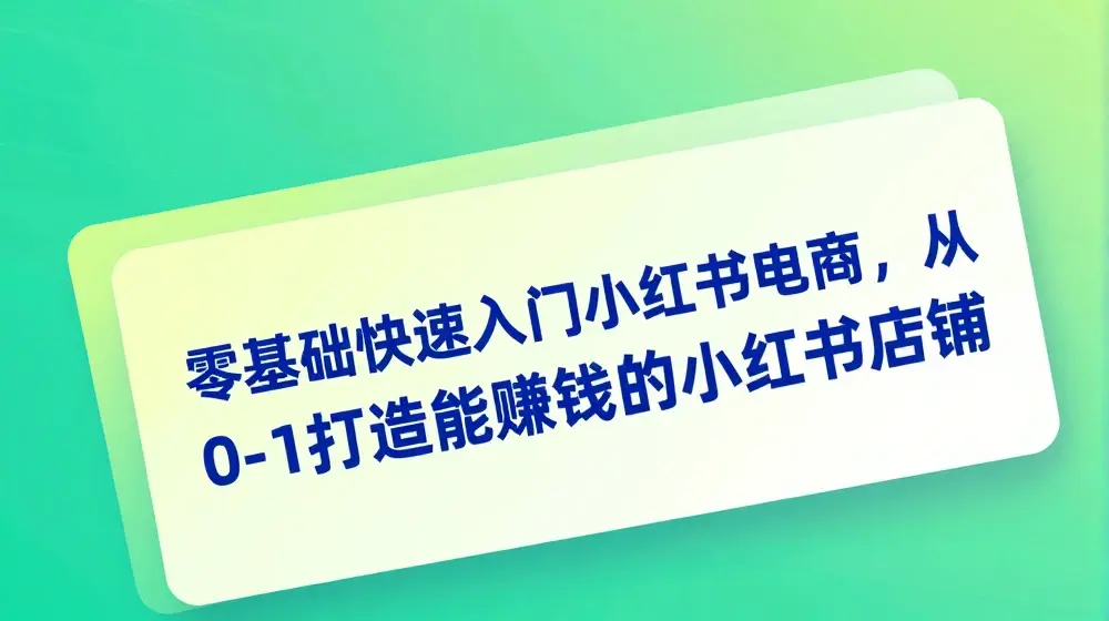 零基础快速入门小红书电商，从0-1打造能赚钱的小红书店铺