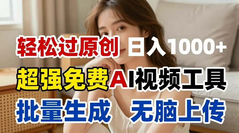 超强免费AI工具，让图片动起来，轻松过原创，批量生成无脑上传，实现睡后1k+【揭秘】