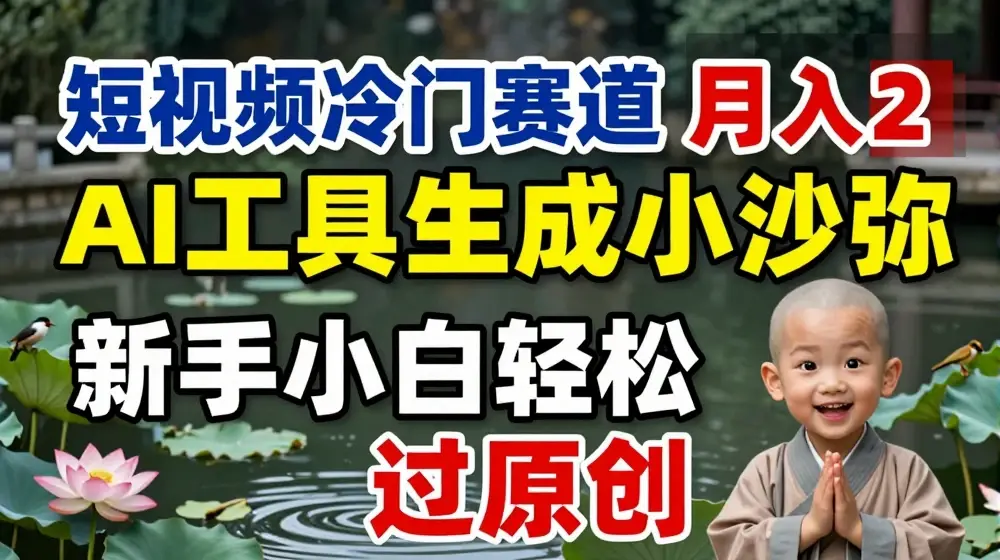 短视频冷门蓝海赛道，利用AI工具生成小沙弥励志视频，新手轻松过原创，月入2W【揭秘】