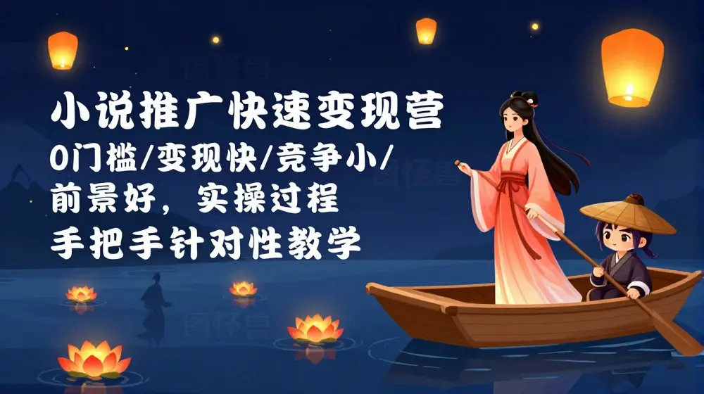 小说推广快速变现营，0门槛/变现快/竞争小/前景好，实操过程手把手针对性教学