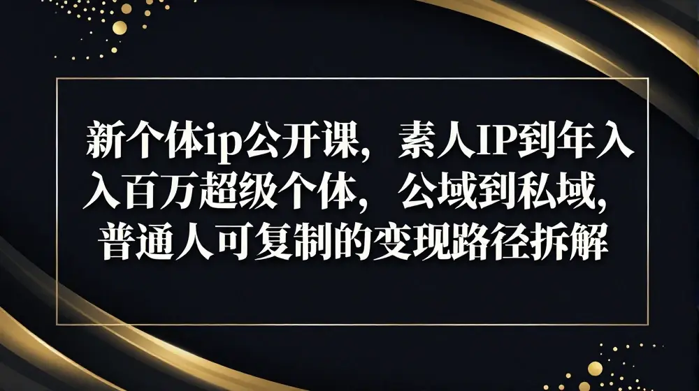 新个体ip公开课，素人ip到年入百万超级个体，公域到私域，普通人可复制的变现路径拆解