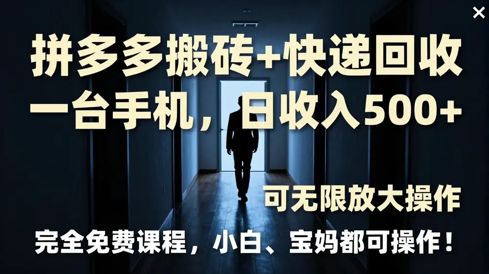 【拼多多搬砖+快递回收】一台手机，日入500+，多号矩阵收益无上限，小白宝妈都可操作