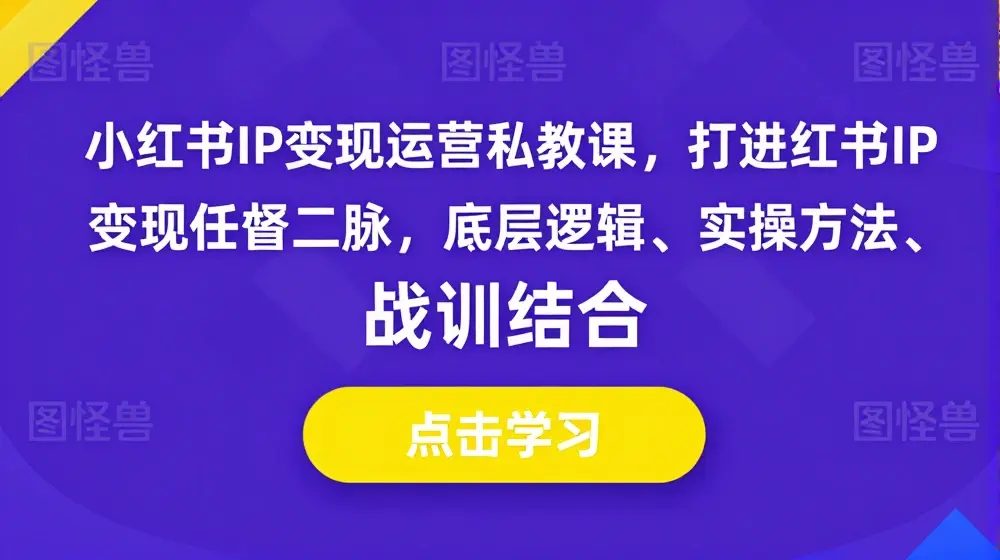 小红书IP变现运营私教课，打通红书IP变现任督二脉，底层逻辑、实操方法、战训结合