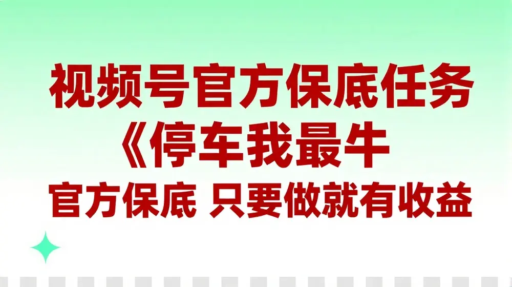 视频号官方保底任务，停车我最牛，官方保底只要做就有收益【揭秘】