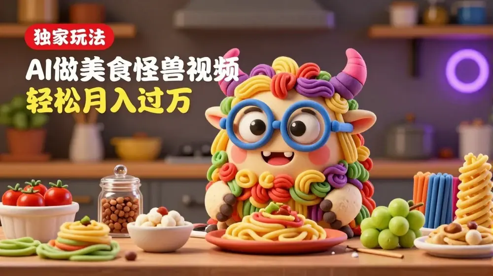 零门槛操作，AI美食怪兽短视频玩法，月入过万新手也能做【揭秘】