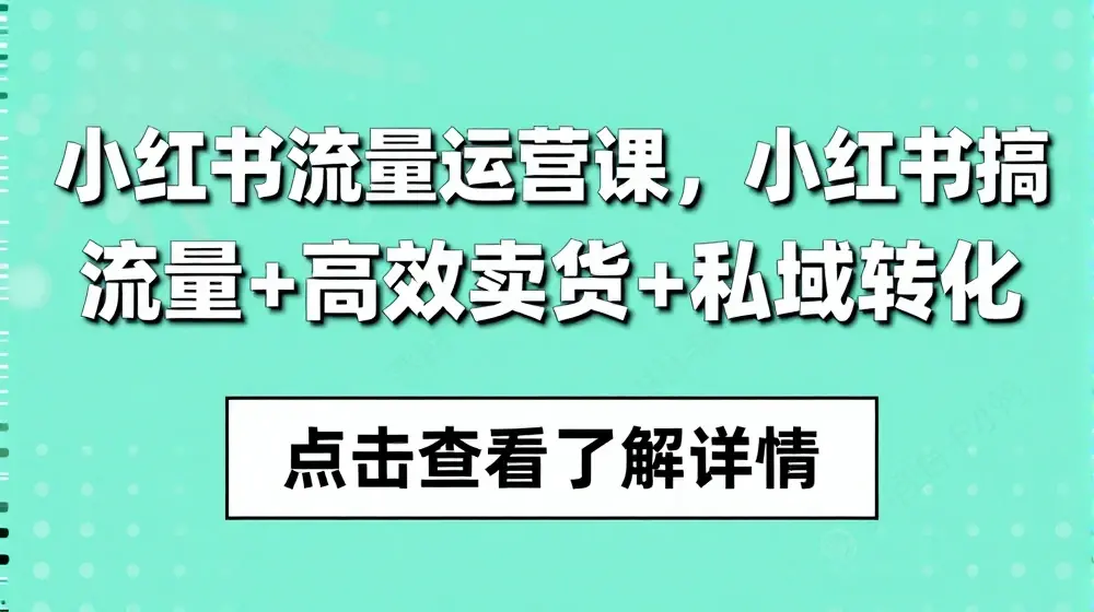 小红书流量运营课，小红书搞流量+高效卖货+私域转化