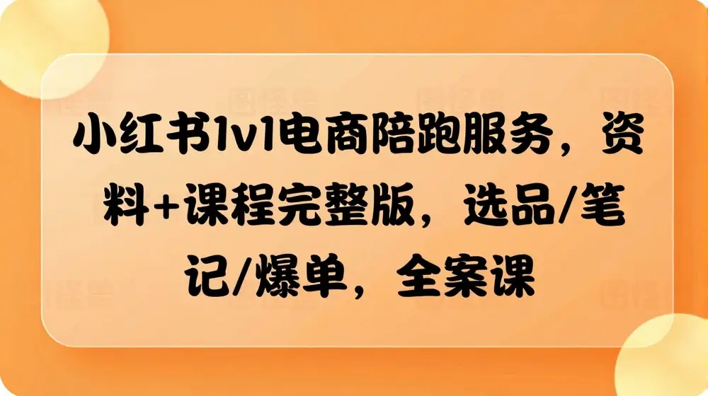 小红书1v1电商陪跑服务，资料+课程完整版，选品/笔记/爆单，全案课