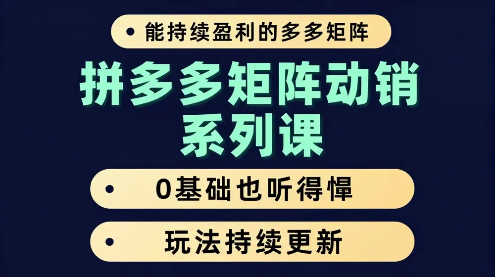 拼多多矩阵动销系列课，能持续盈利的多多矩阵，0基础也听得懂，玩法持续更新
