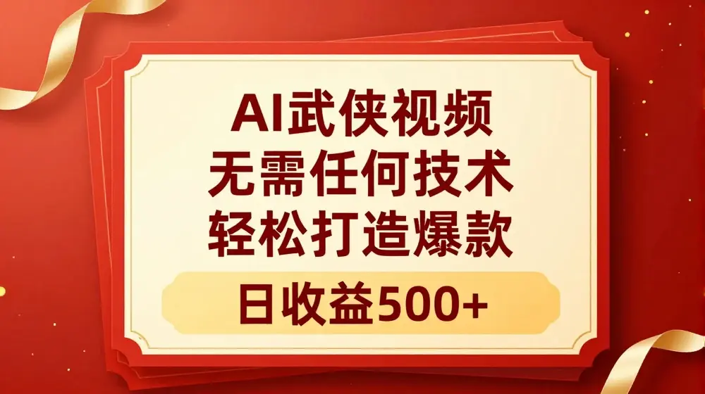AI武侠视频，无脑打造爆款视频，小白无压力上手，无需任何技术，日收益500+【揭秘】