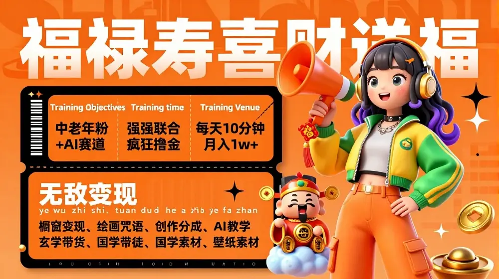 AI狂撸中老年赛道，福禄寿喜财送财送福，每日轻松十分钟，月入1W+， 抓紧冲