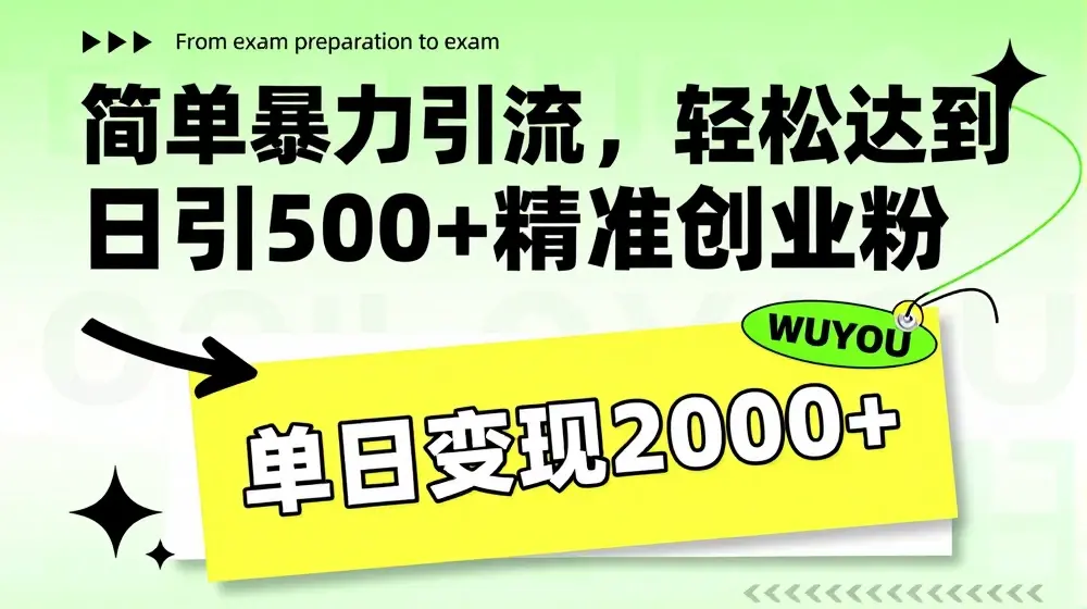 简单暴力引流，轻松达到日引500+精准创业粉，单日变现2k【揭秘】