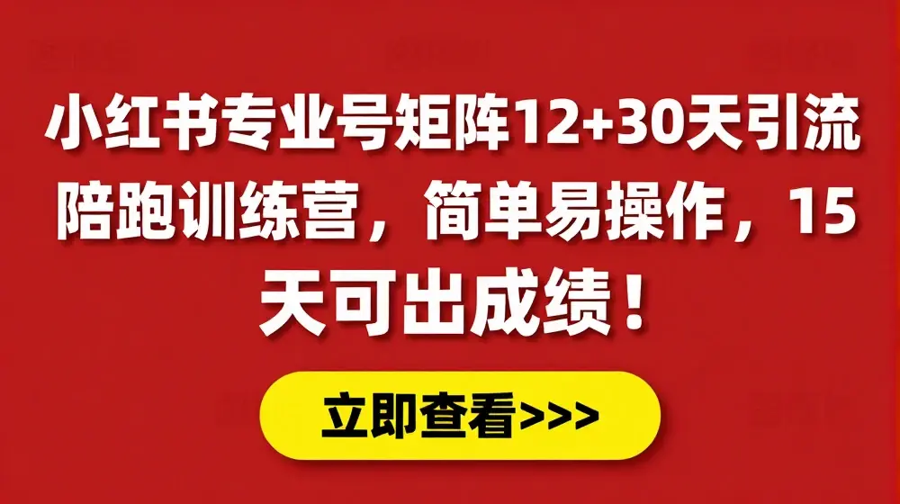 小红书专业号矩阵12+30天引流陪跑训练营，简单易操作，15天可出成绩!